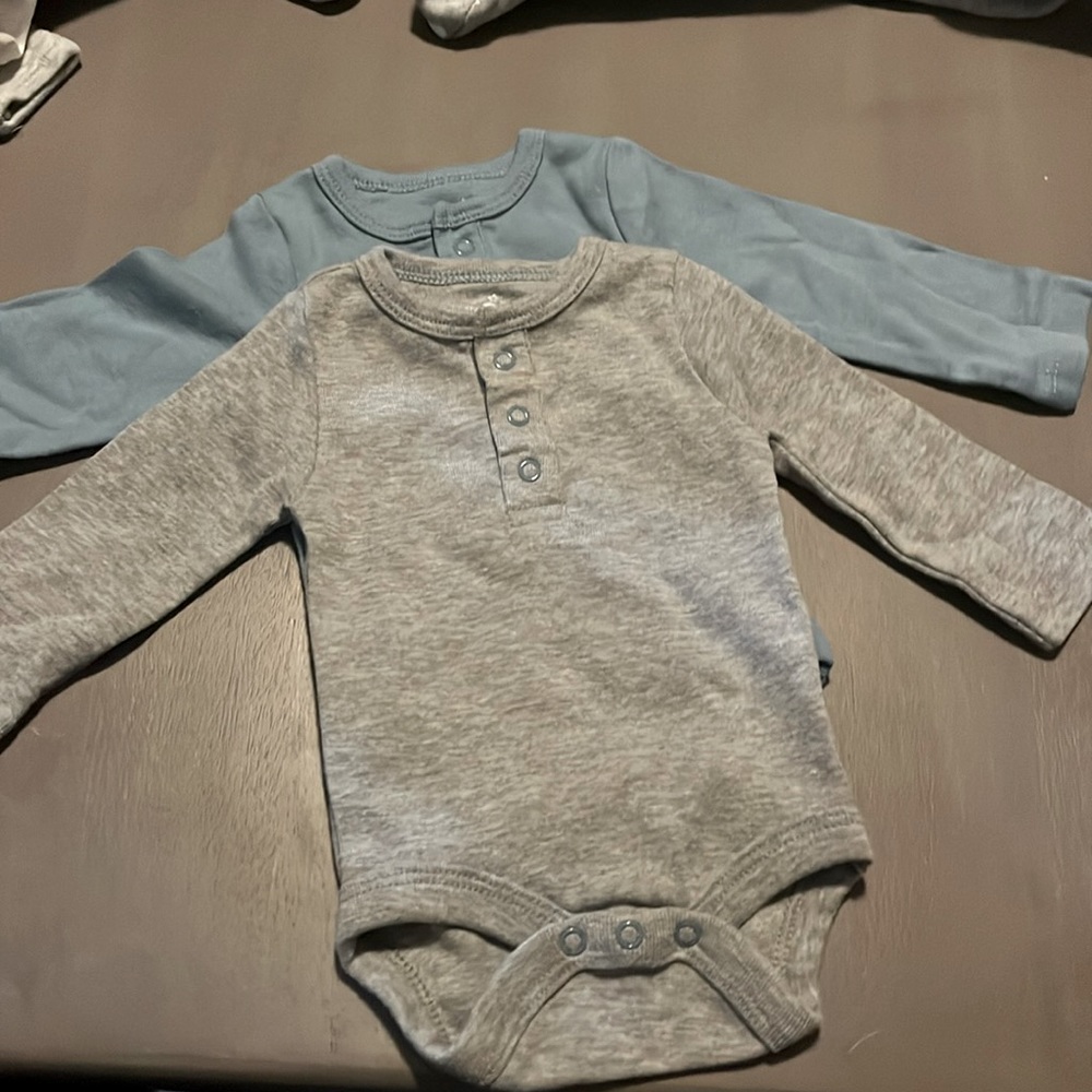 Cloud Island onesies, long sleeve, 3 buttons, blue and grey